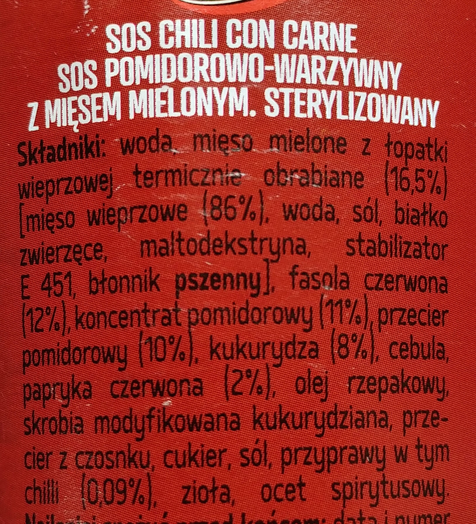 Sos Chili con carne z mięsem mielonym - Ingredients - pl