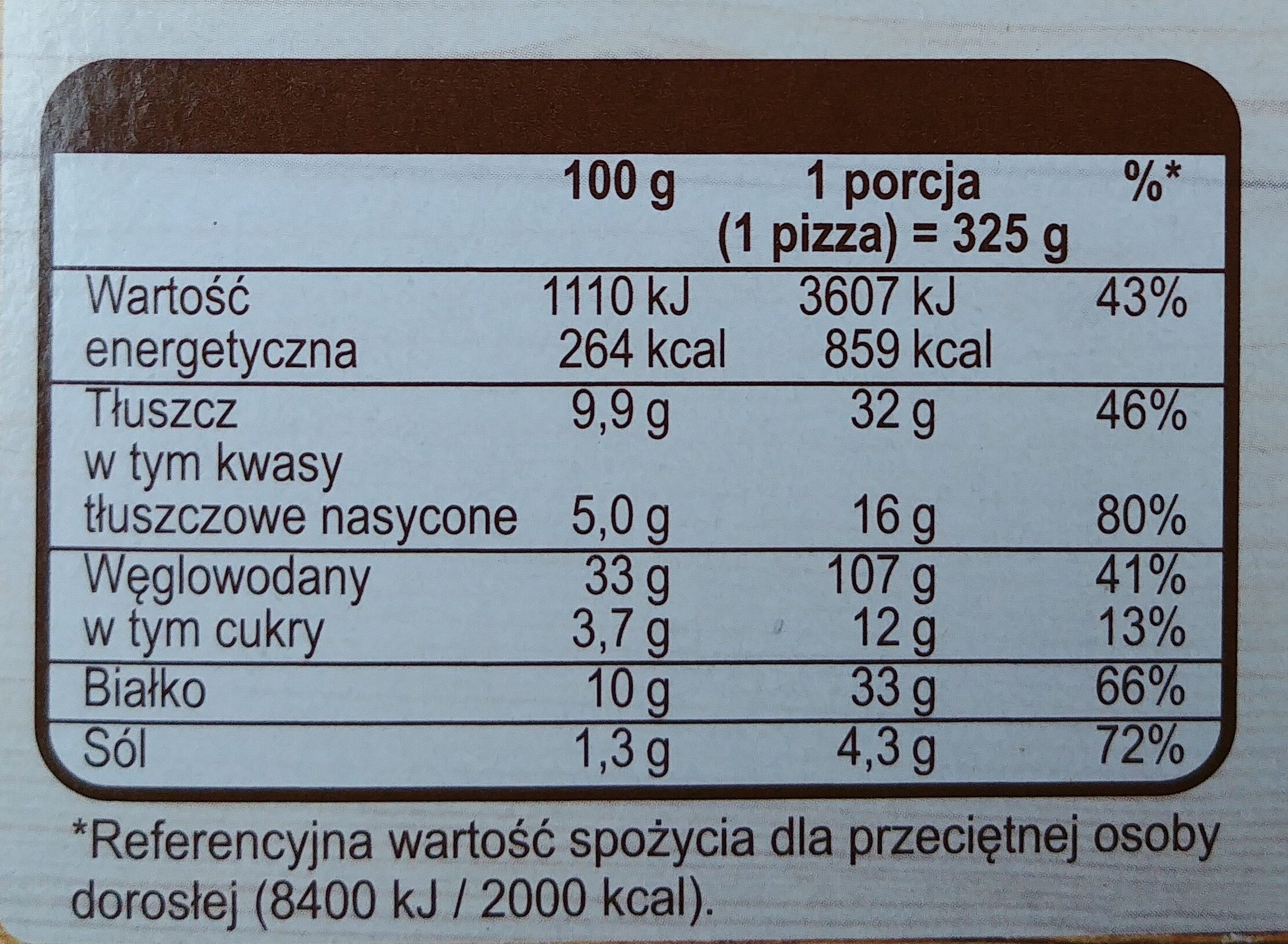 Pizza 4 sery, głęboko mrożona. - Voedingswaarden - pl
