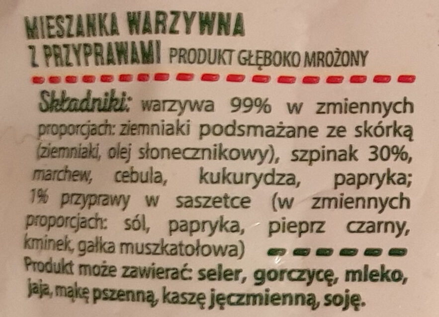 Warzywa na patelnię ze szpinakiem - Ingrediënten - pl