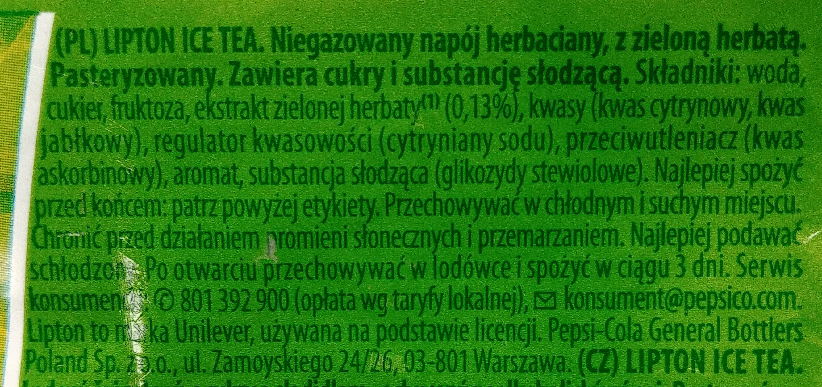 Niegazowany napój herbaciany z zieloną herbatą - Składniki