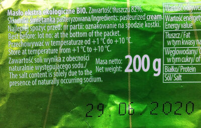 Masło ekstraekologiczne BIO - Ingredients - pl