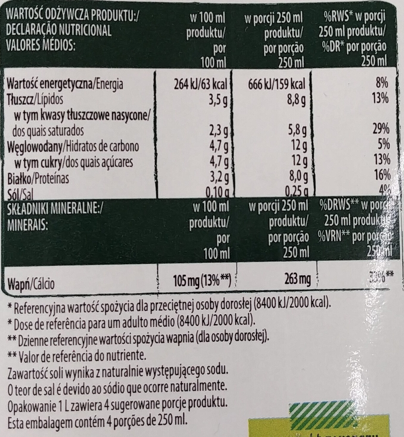 UHT Mleko 3,5% - Nutrition facts - pl