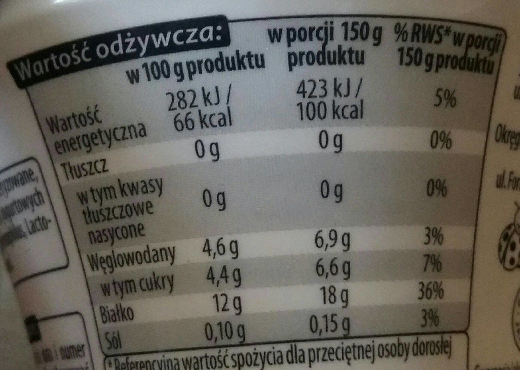 Jogurt naturalny 0% tłuszczu o wysokiej zawartości białka - Tableau nutritionnel
