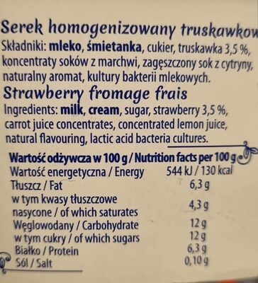 Serek homogenizowany truskawkowy - Wartości odżywcze