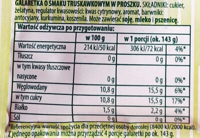 Galaretka o smaku truskawkowym w proszku. - Nutrition facts - pl