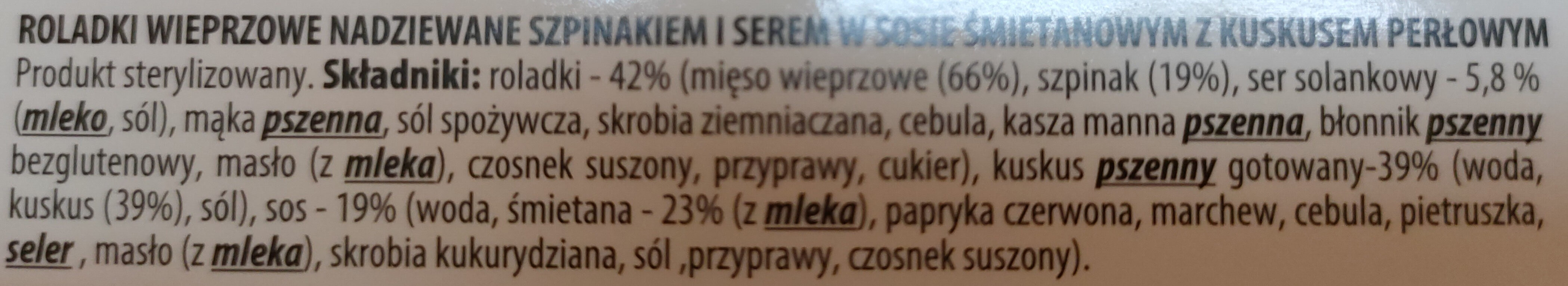 Sokołów premium Danie Gotowe Roladki wierprzowe - Ingrédients - pl