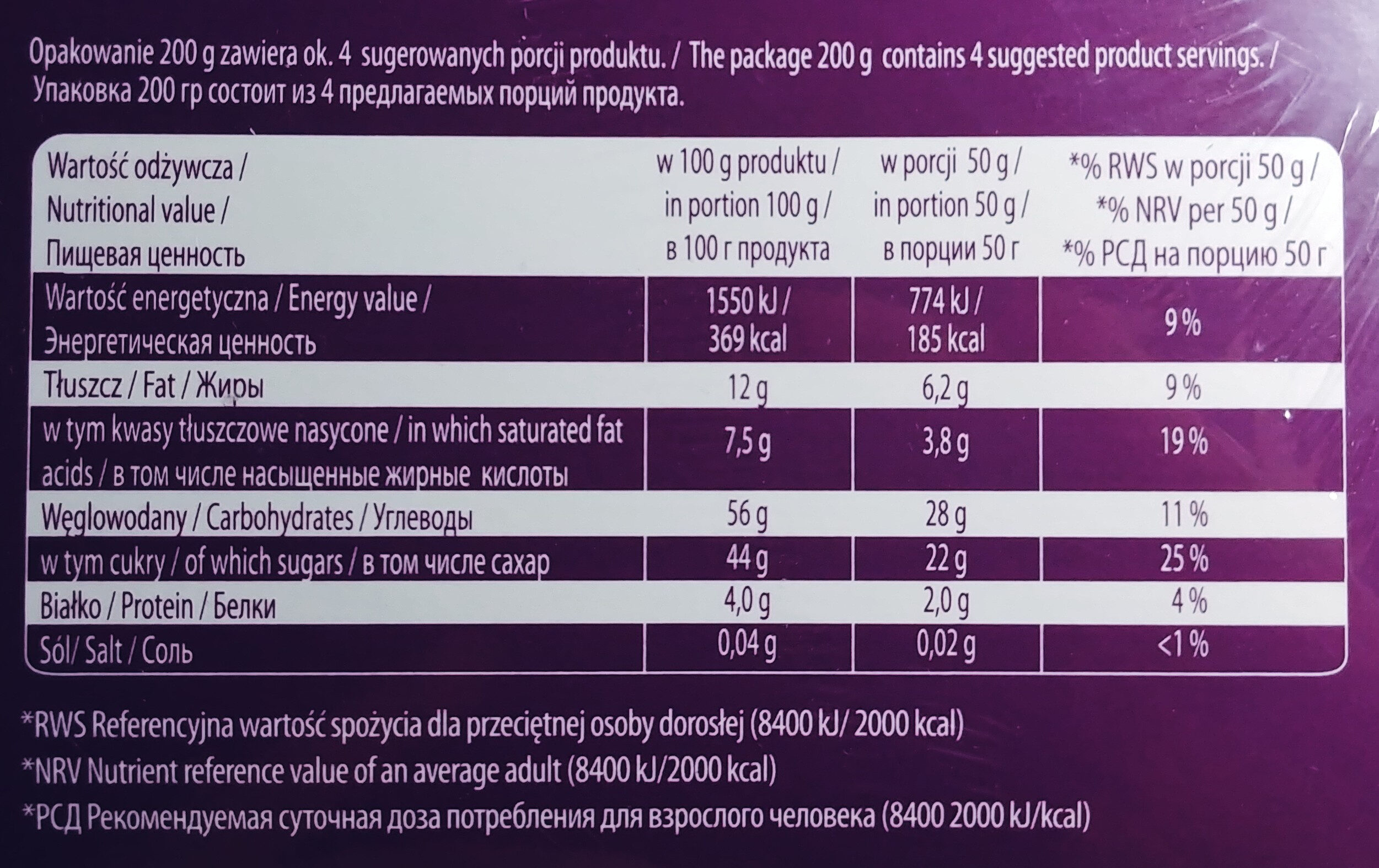 Śliwka Kujawska w czekoladzie - Nutrition facts - pl