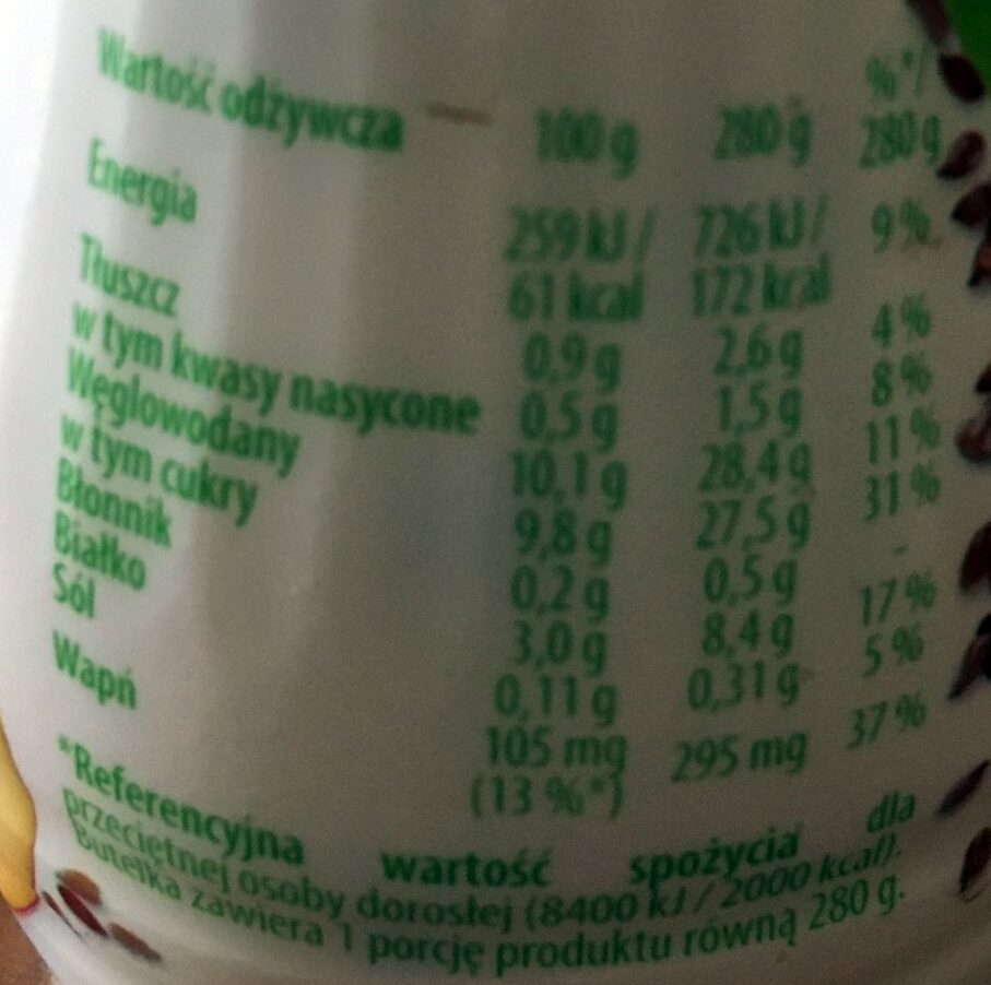 Jogurt pitny Siemię lniane, sliwka - Wartości odżywcze