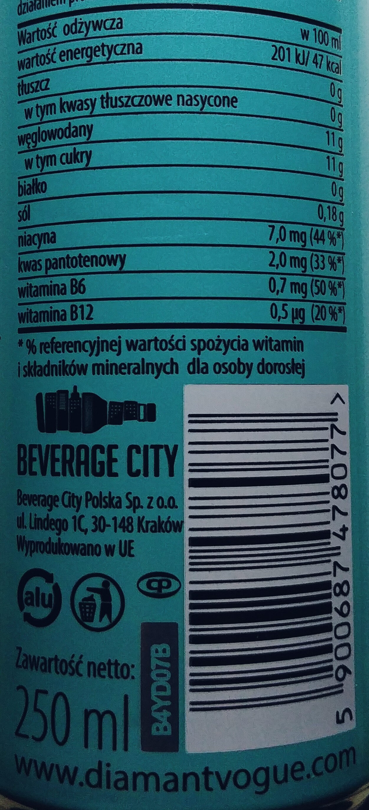 Impression energy drink - Nutrition facts - pl