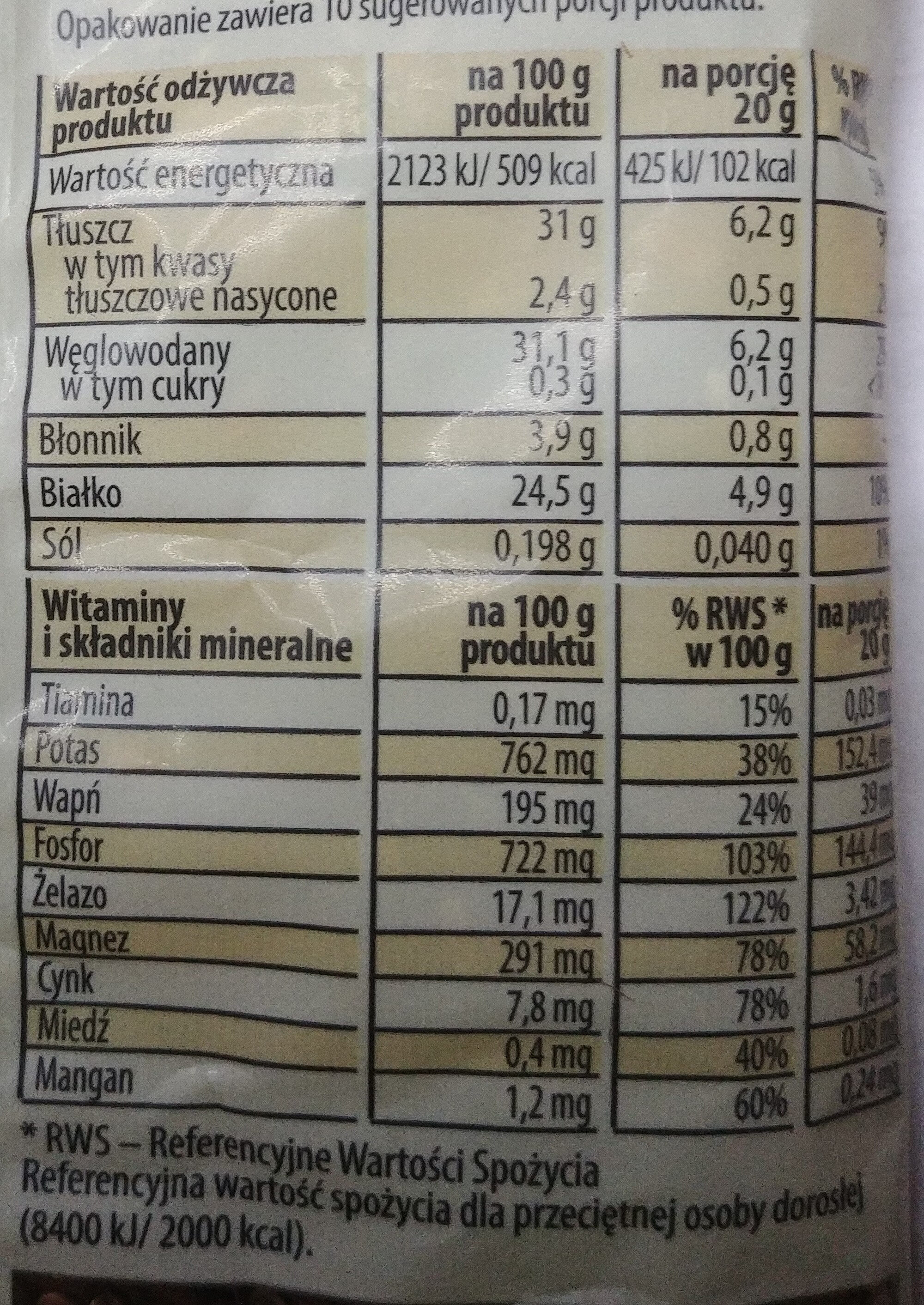 Siemię lniane - Nutrition facts - pl