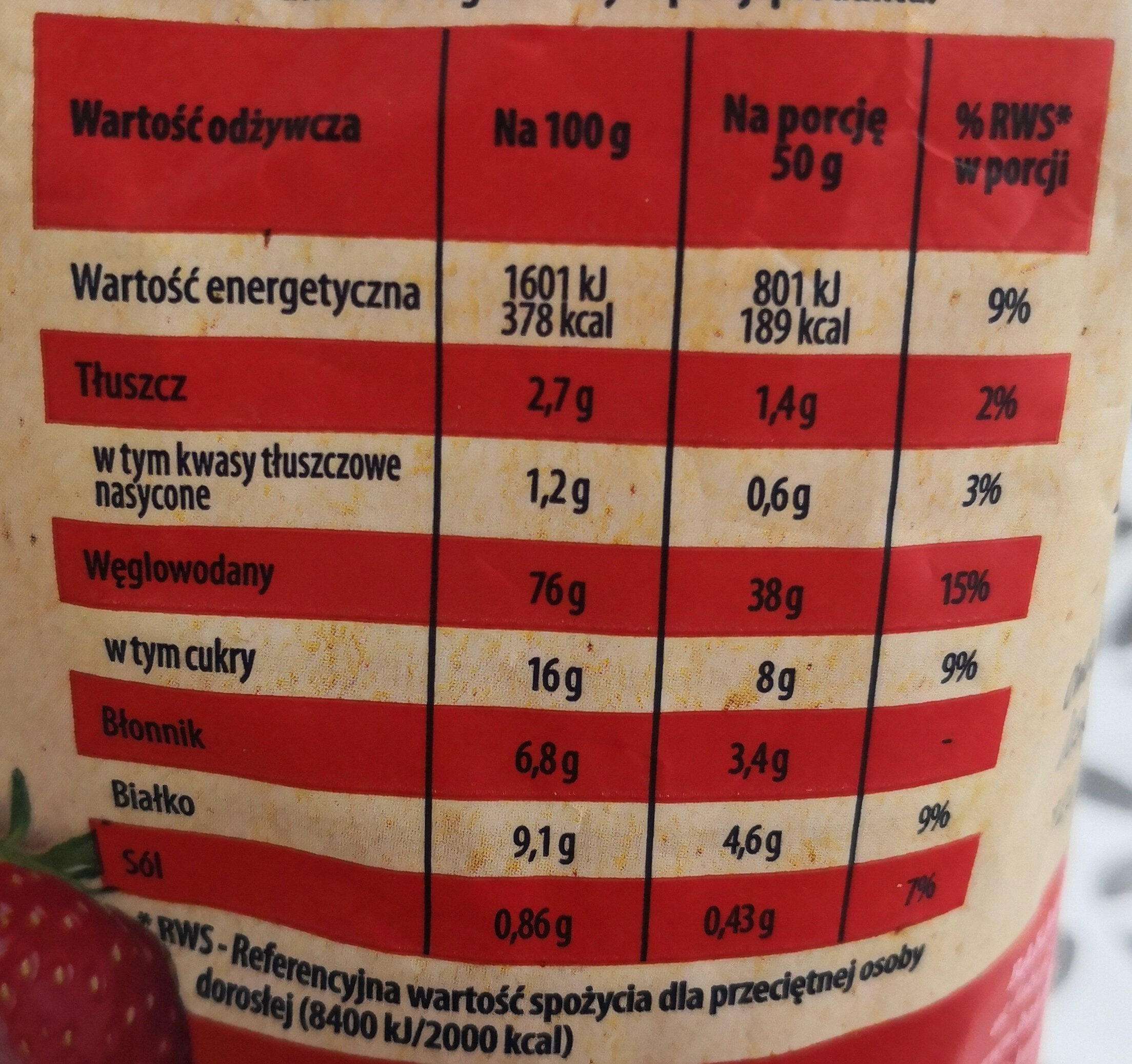 Ba! fit grain - 5 zbóż i truskawka - Nutrition facts - pl