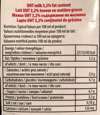 Samo Mleko Laciate 3,2% - Wartości odżywcze