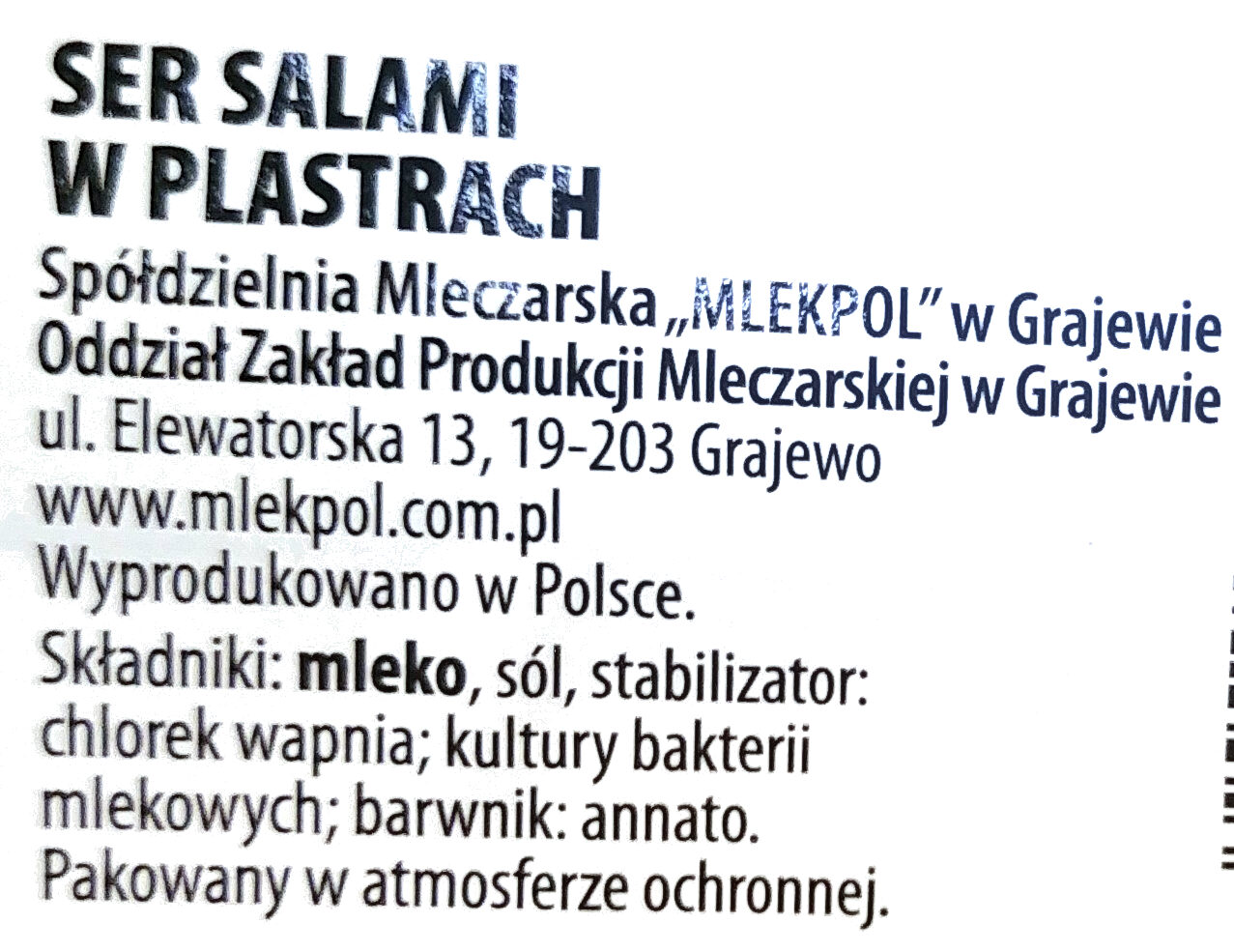 Mlekpol Salami Cheese - Ingredients - pl