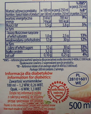 Maślanka truskawkowa - حقائق غذائية - pl