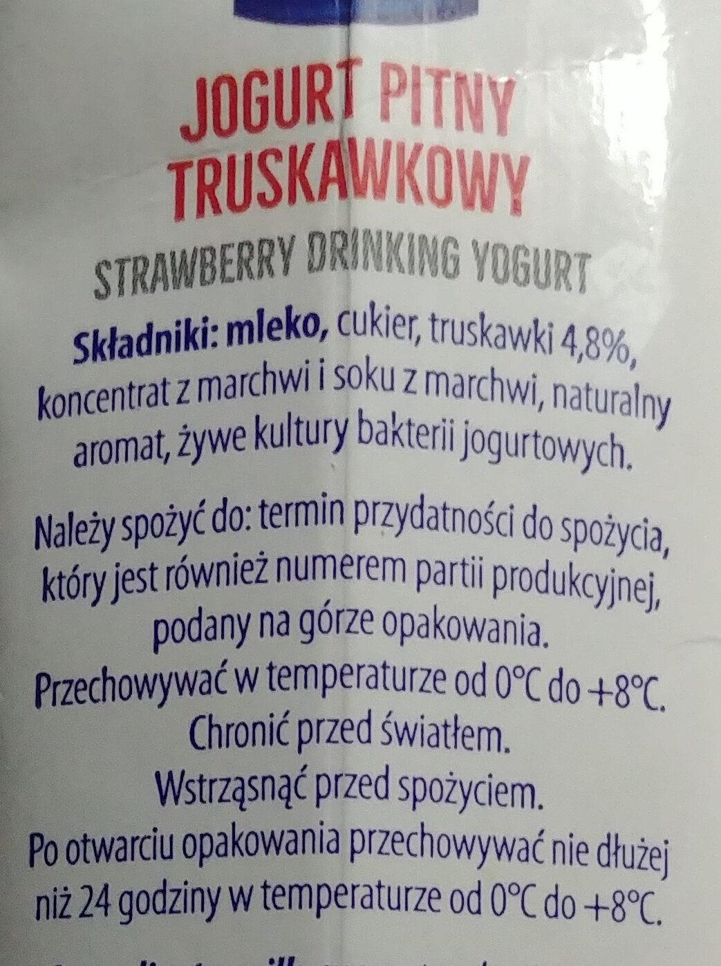 Jogurt pitny truskawkowy - Ingrediënten - pl