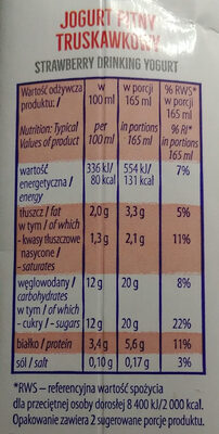 Jogurt pitny truskawkowy - Voedingswaarden