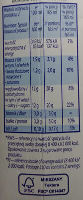 Jogurt pitny kiwi, jarmuż z błonnikiem - Wartości odżywcze