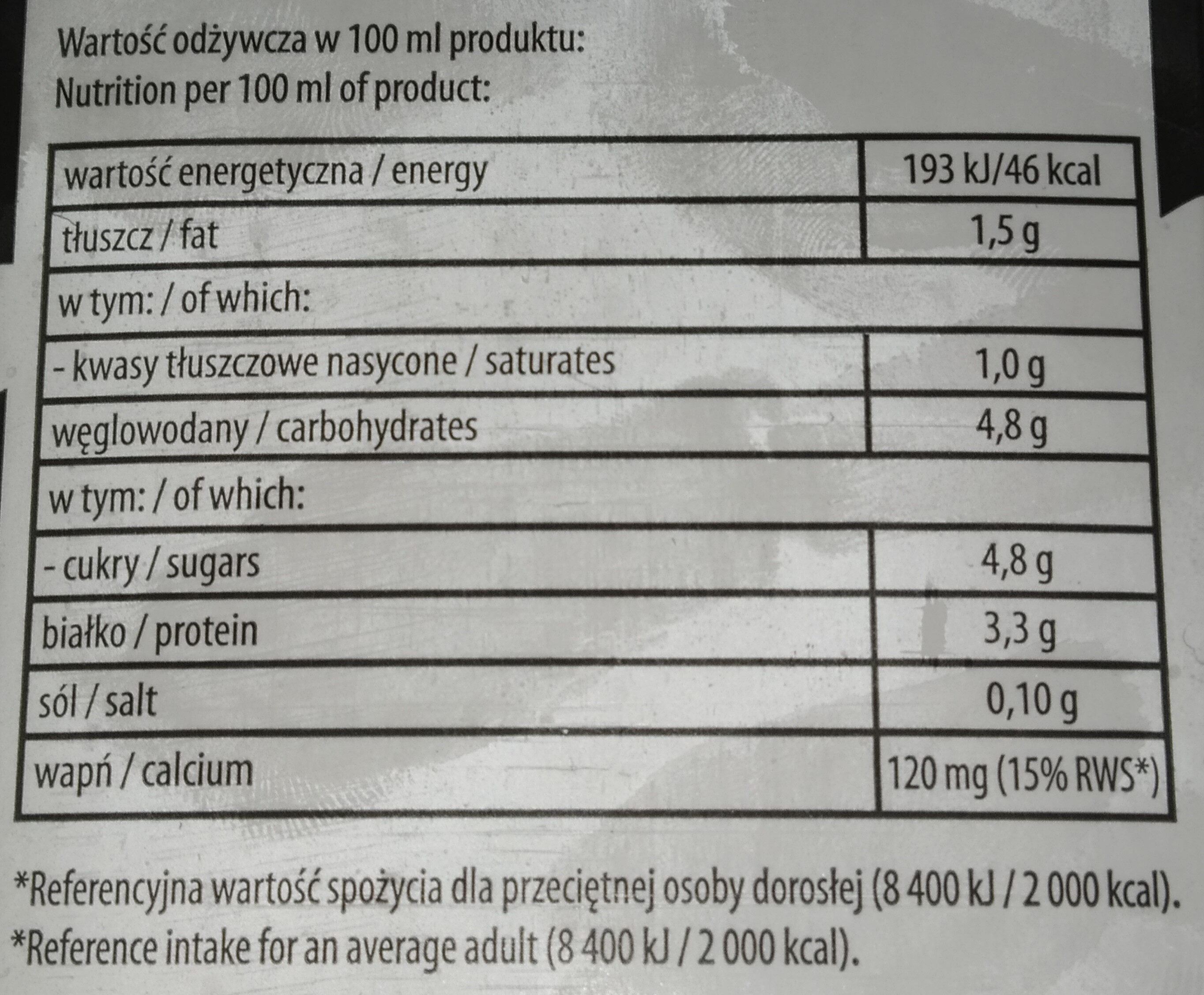 Łaciate - Tableau nutritionnel - pl