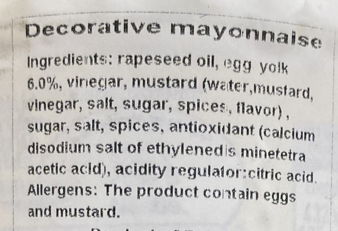 Winiary Mayonnaise Decorative - Ingredients