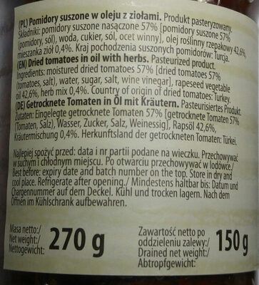 Pomidory suszone w oleju z ziołami. - Ingrédients - pl