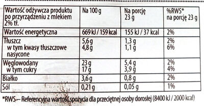 Krem karpatka bez gotowania w proszku - Tableau nutritionnel - pl