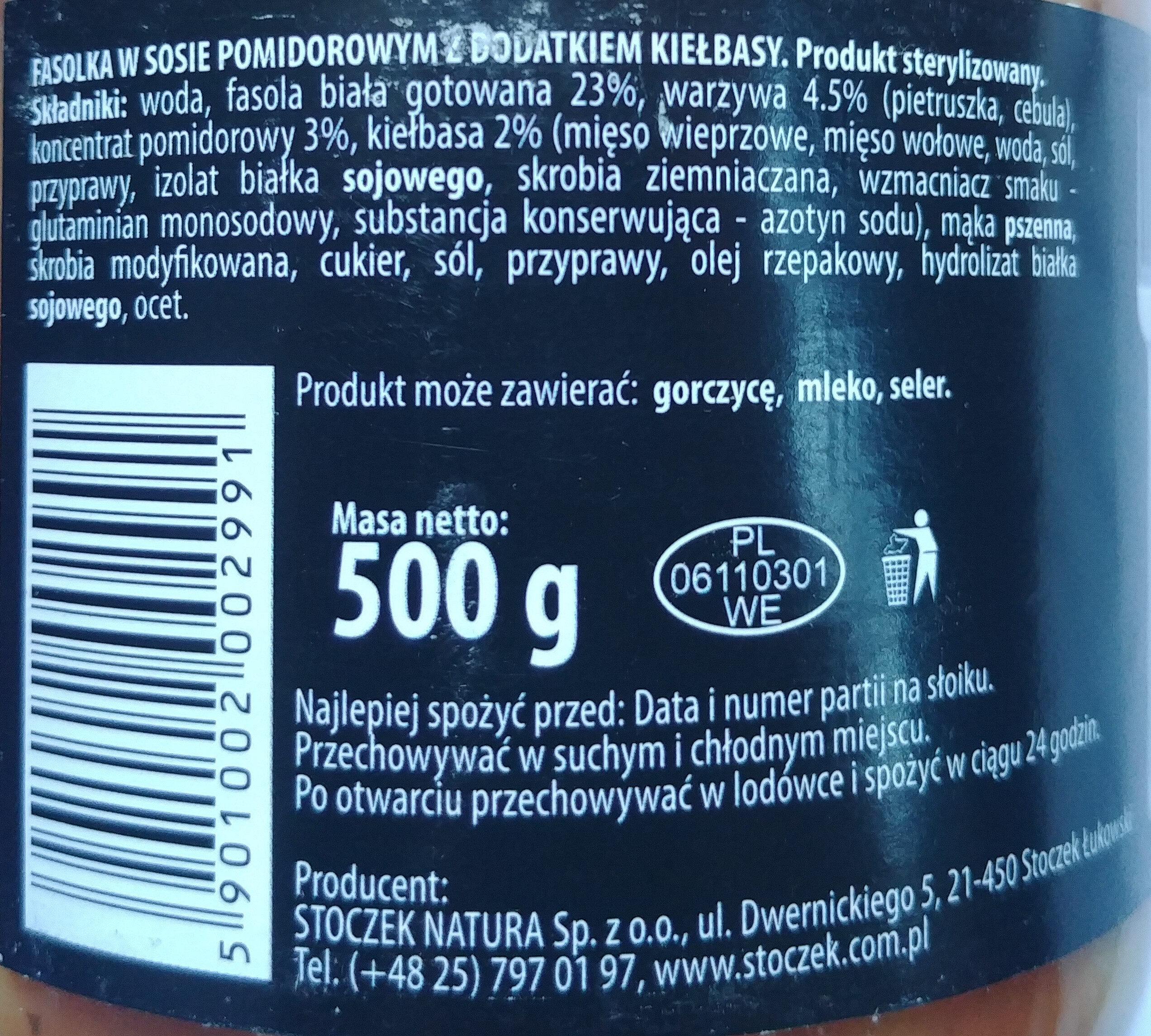 Fasolka po bretońsku z dodatkiem kiełbasy - Ingrediënten - pl
