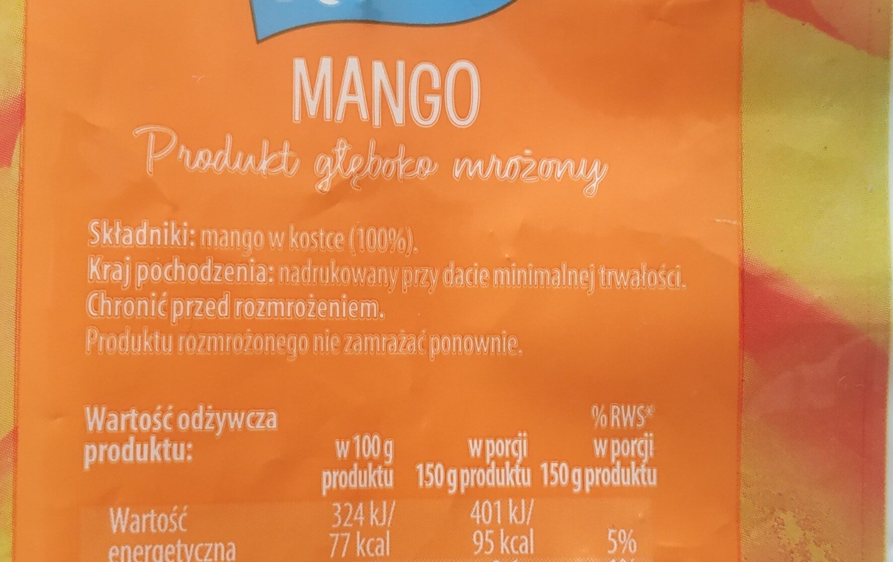 Mango w kostce mrożone (100% owoców). - Ingrédients - pl