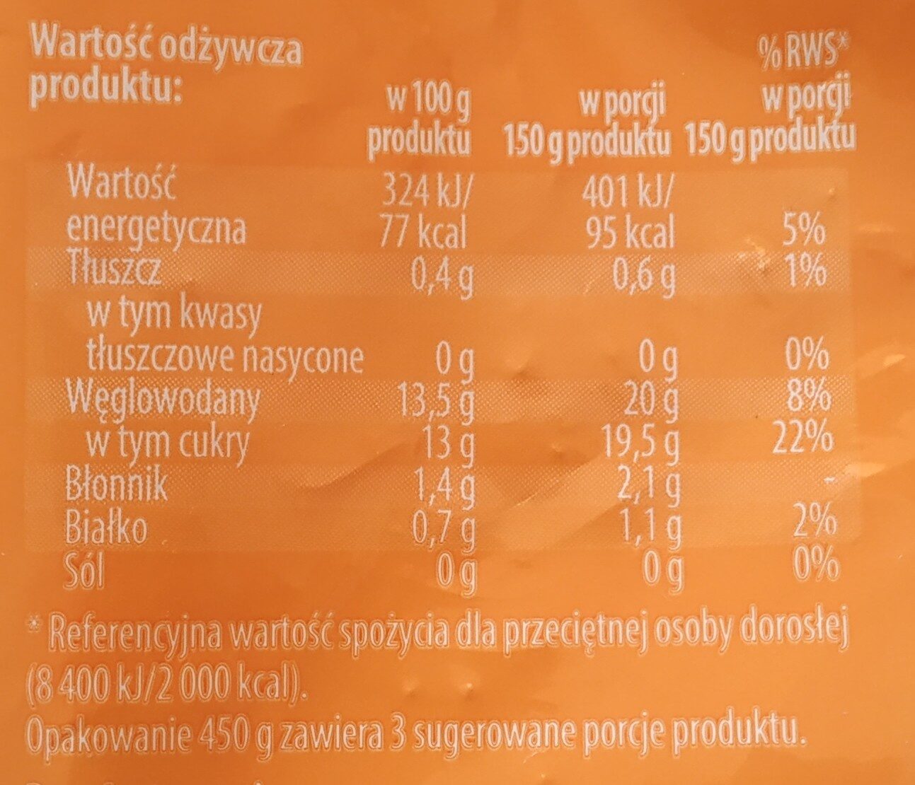 Mango w kostce mrożone (100% owoców). - Tableau nutritionnel - pl