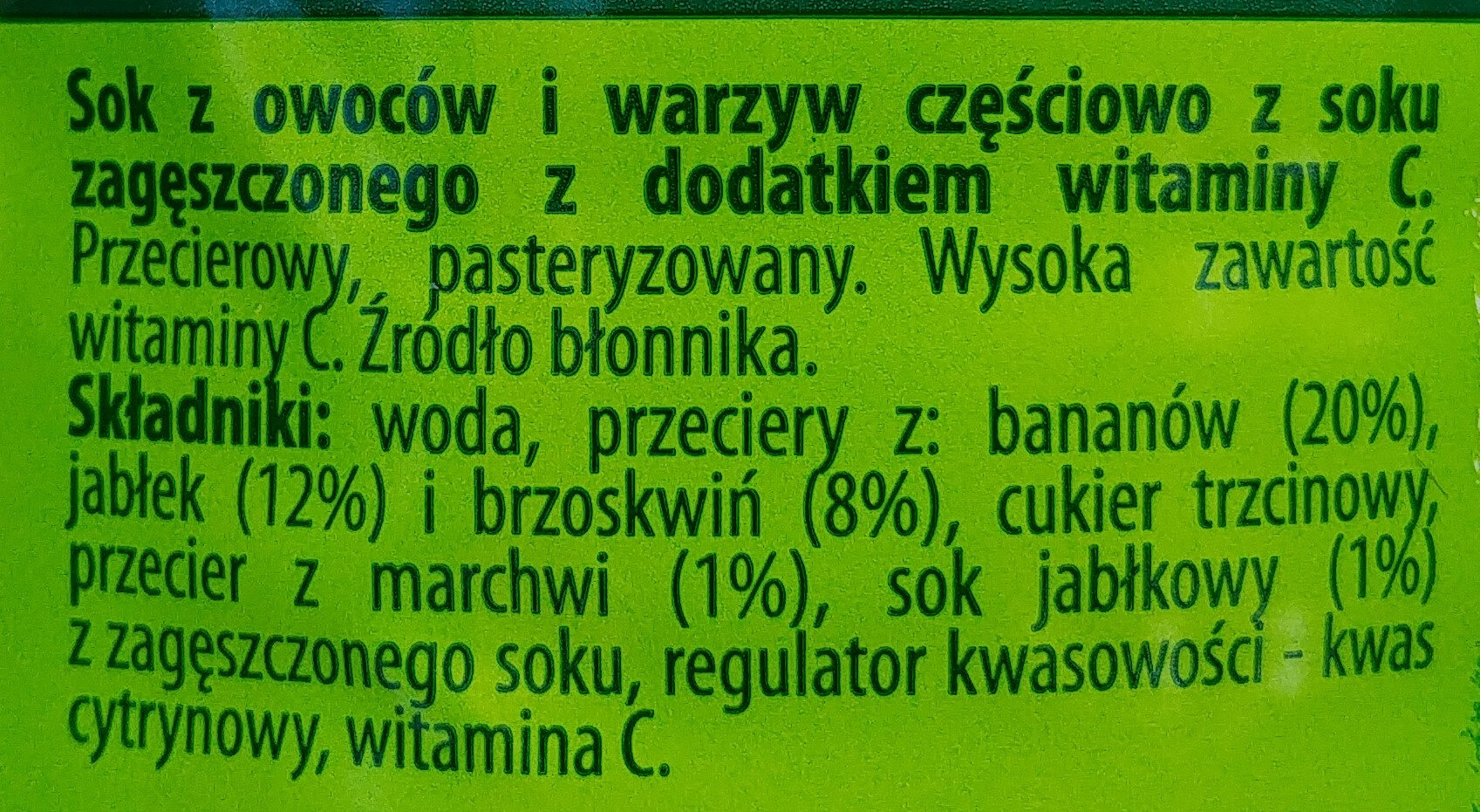 Kubus sok o smaku banana i brzoskwini - Ingrédients - pl
