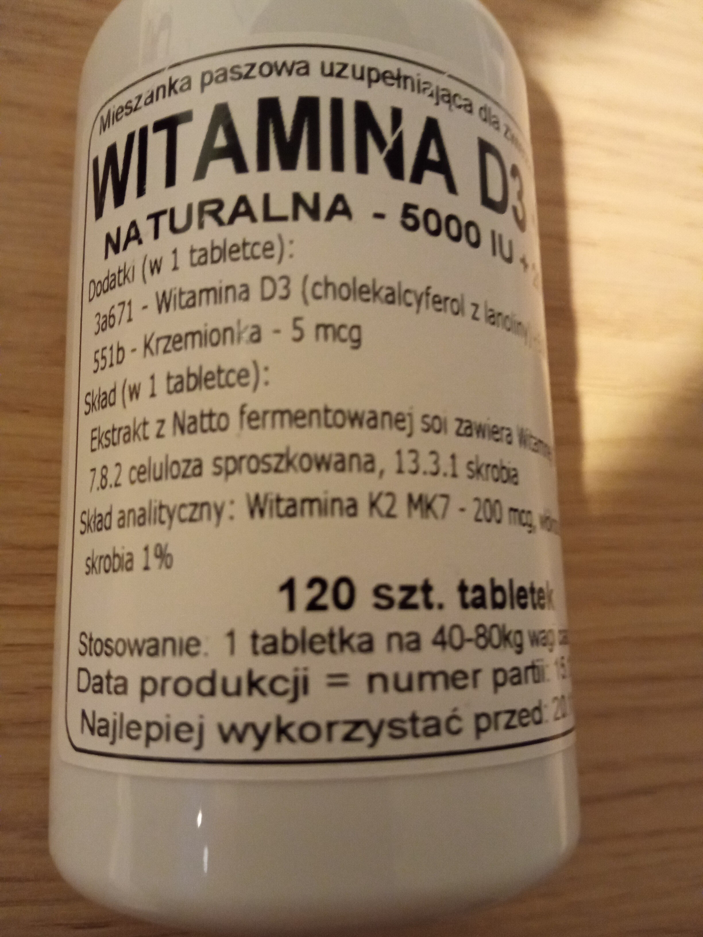 witamina D3(5000IU)+K2(200mcg) - Nutrition facts - pl