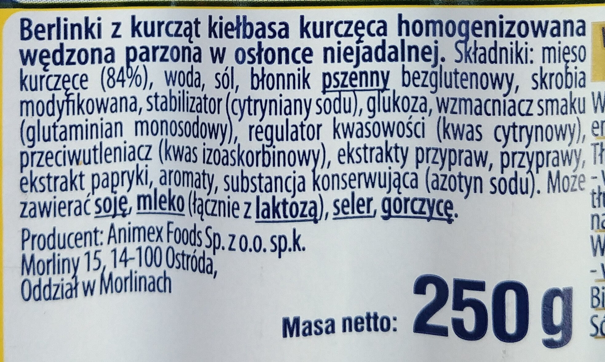 Berlinki z kurcząt - Ingredients - pl