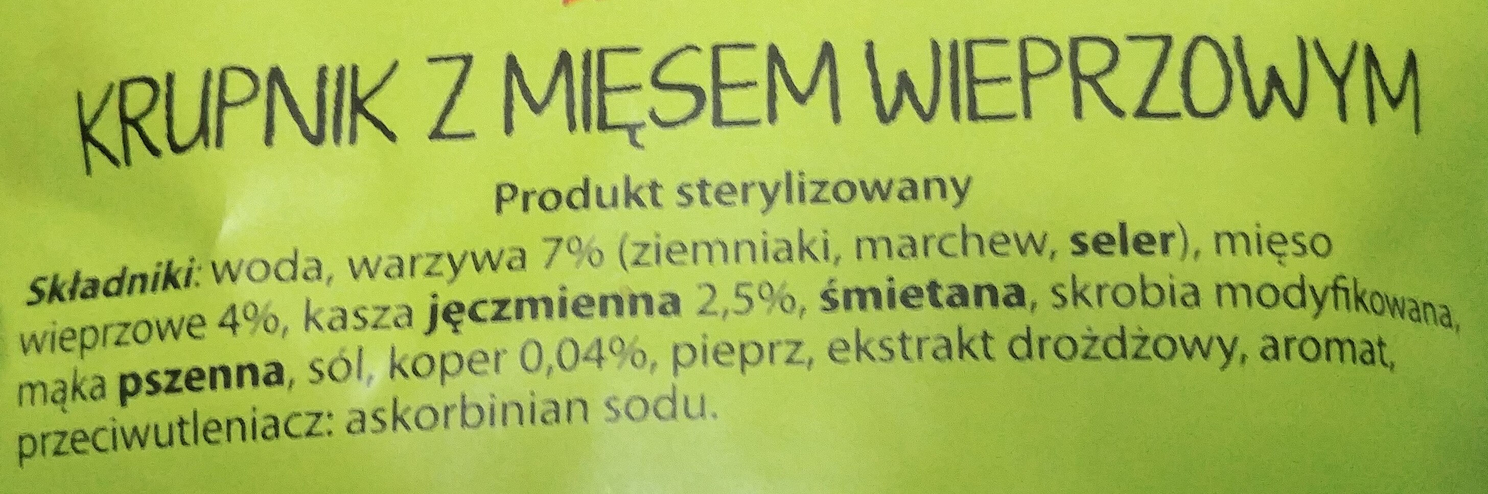 Krupnik z mięsem wieprzowym - Ingredients - pl