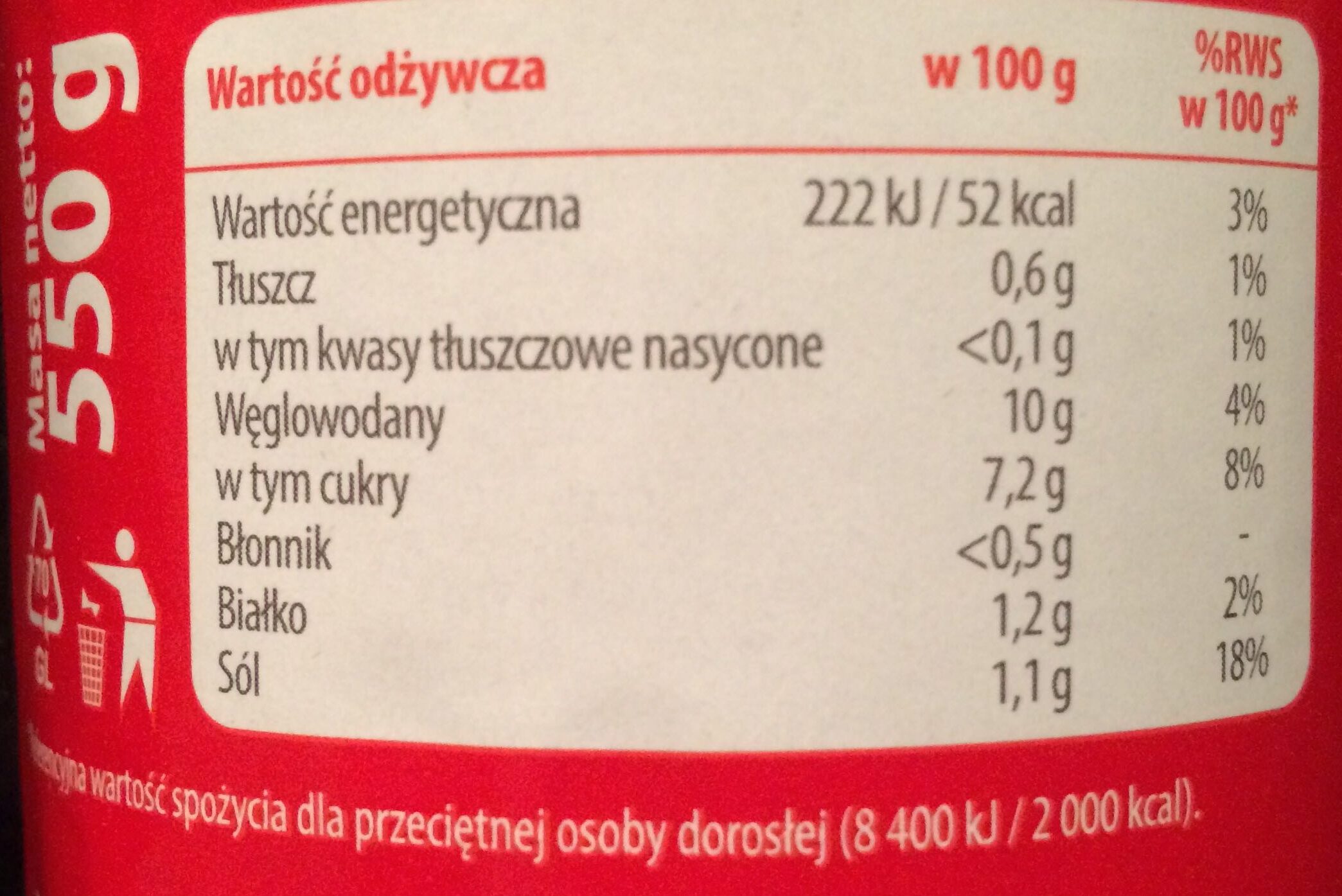 Sos Pomidorowy do Makaronu - Tableau nutritionnel - pl