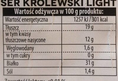 Ser Królewski Light - Nutrition facts
