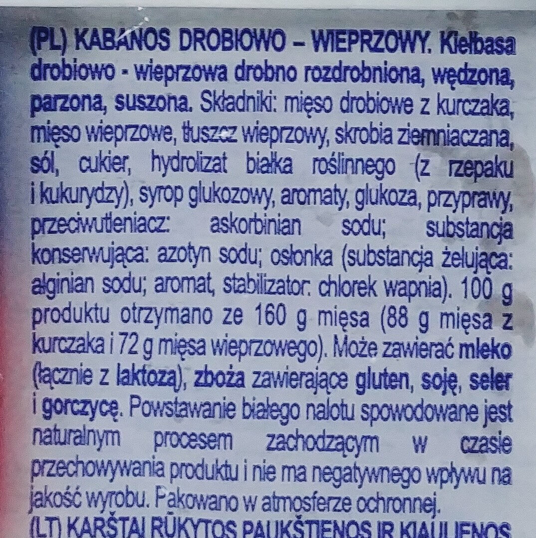 Kabanos - Ingredients - pl