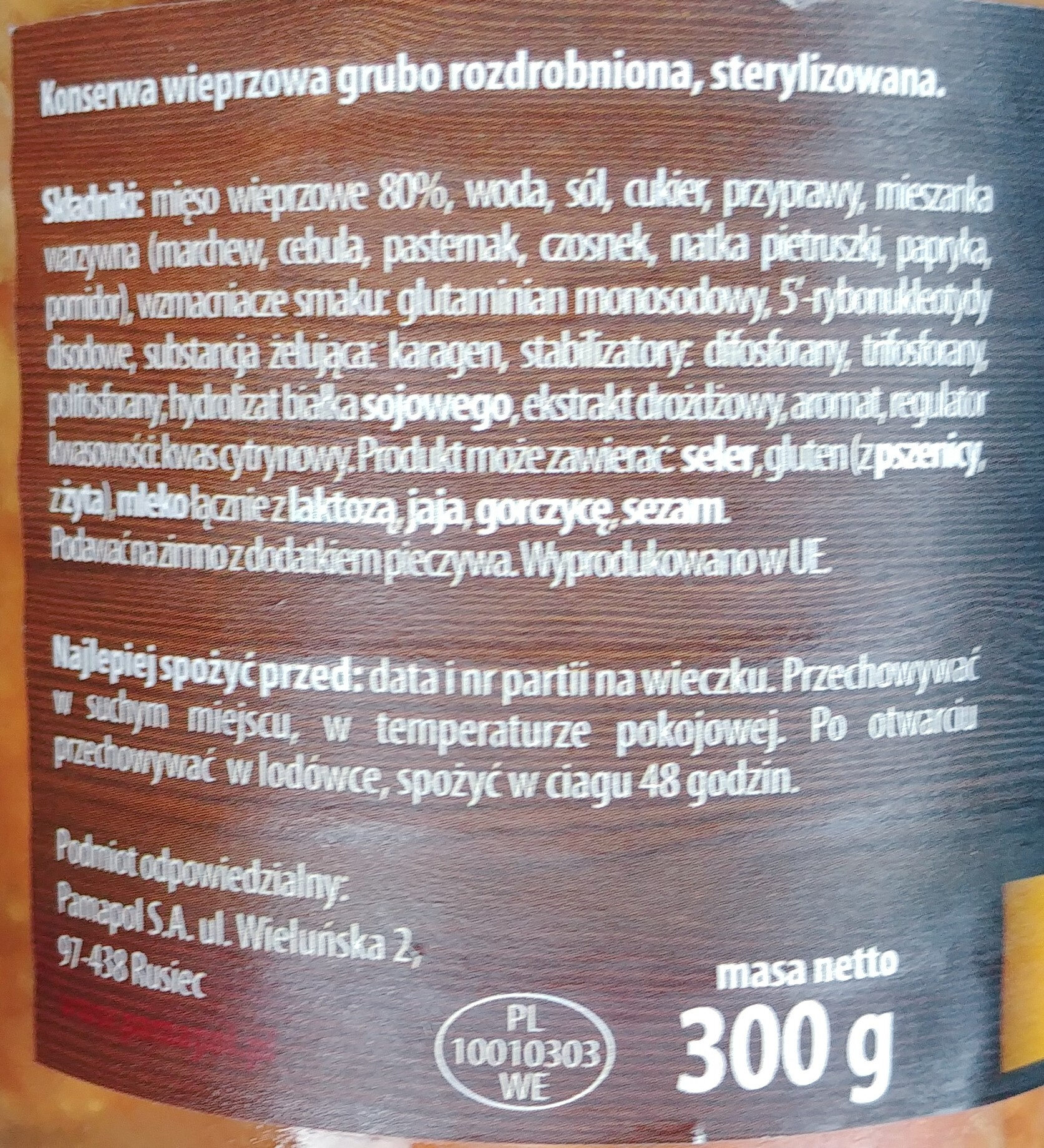 Konserwa wieprzowa grubo rozdrobniona - Ingredients - pl