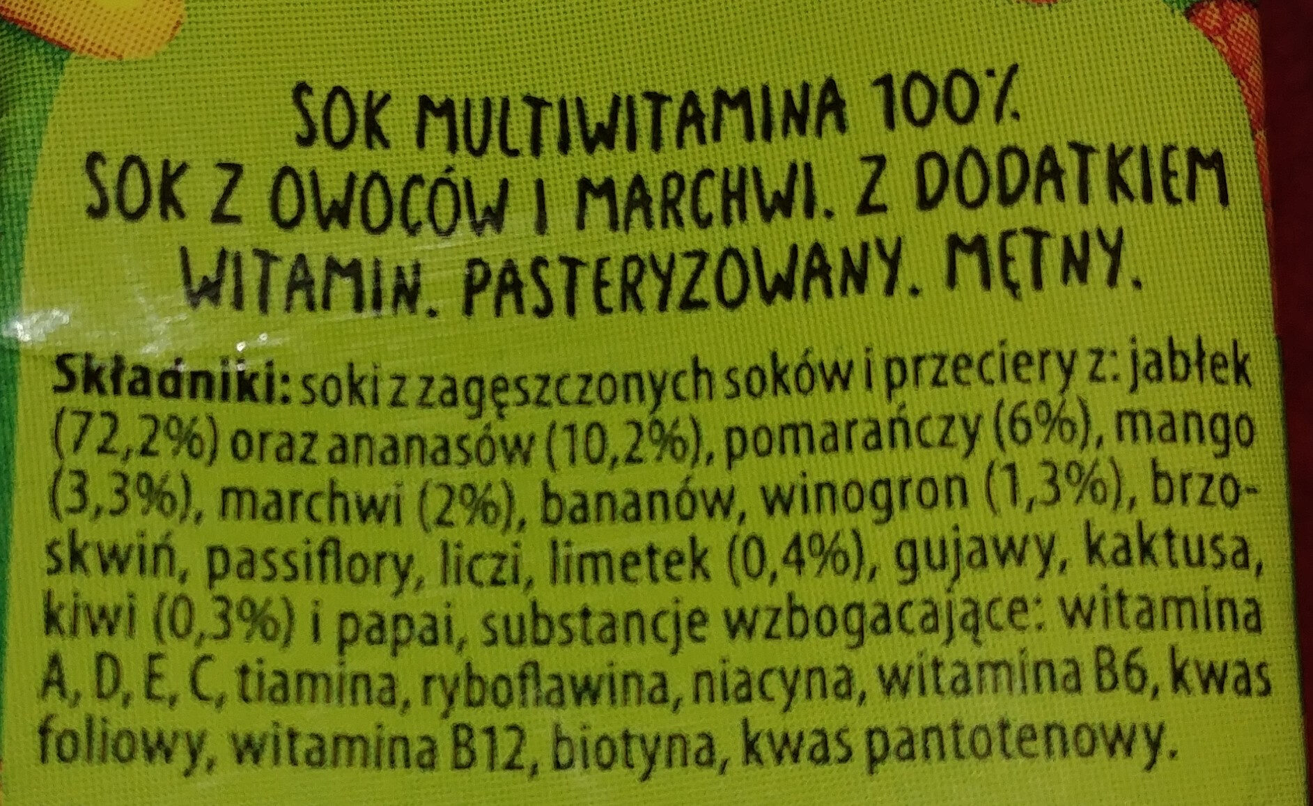 100% sok multiwitamina z dodatkiem witamin - Składniki