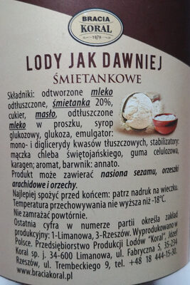 Lody śmietankowe - Ingrediënten - pl