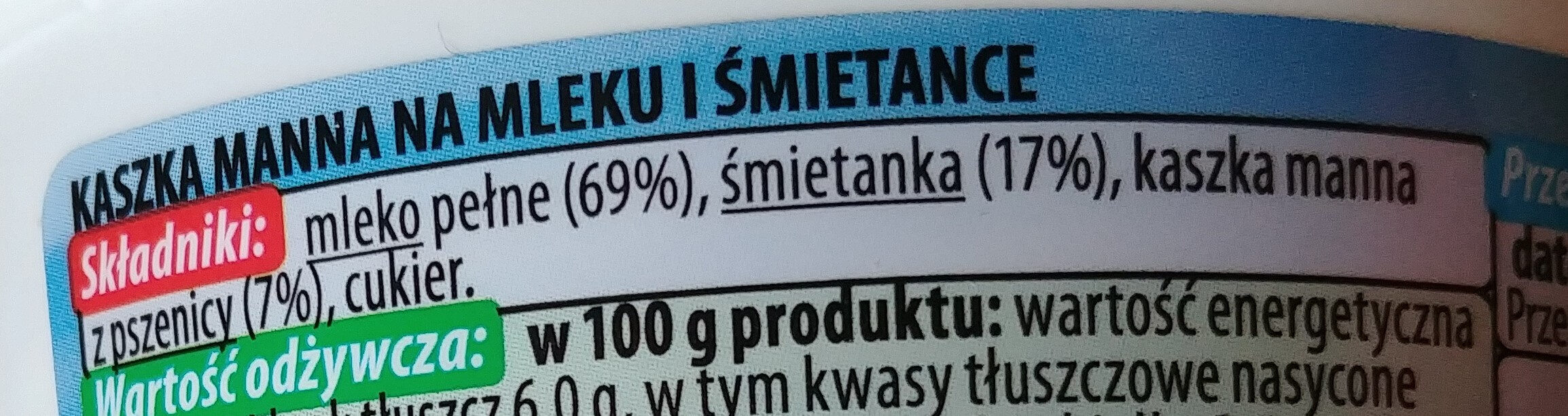 Kasza manna na mleku i śmietance - Ingrediënten - pl