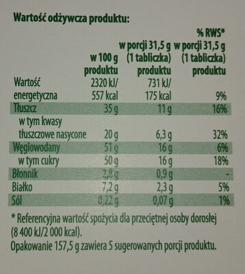 Czekolada mleczna z nadzieniem orzechowym i kawałkami orzechów laskowych - Nutrition facts - pl