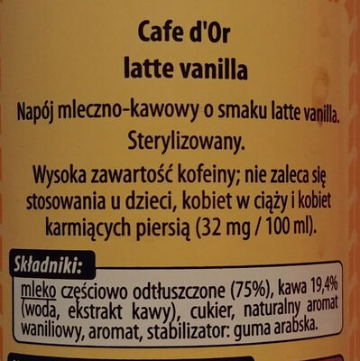 Ice coffee latte vanilla flavour - Składniki