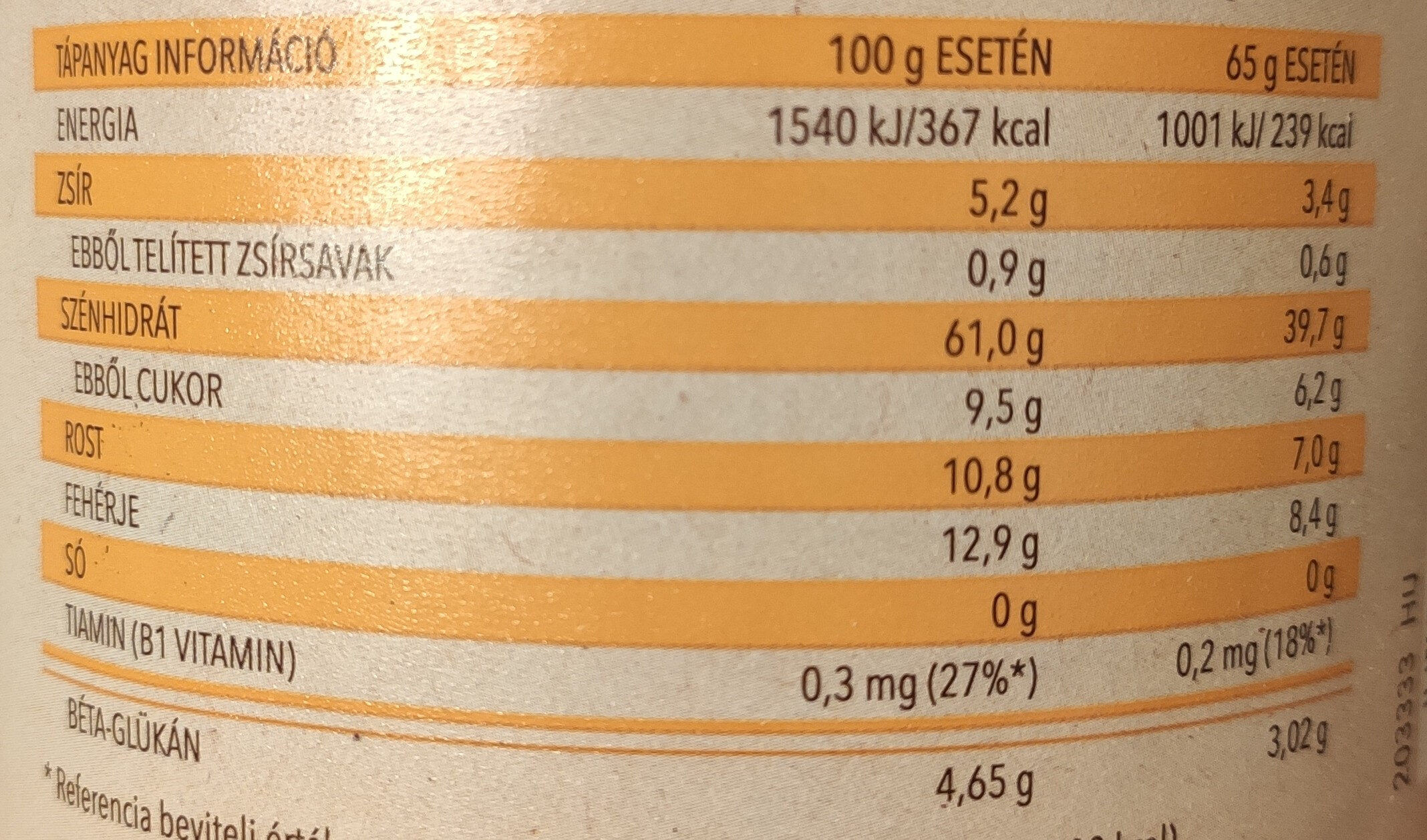 Zabkása, banános - Wartości odżywcze - hu