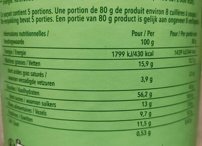 müesli Bio au chocolat - Nutrition facts - fr