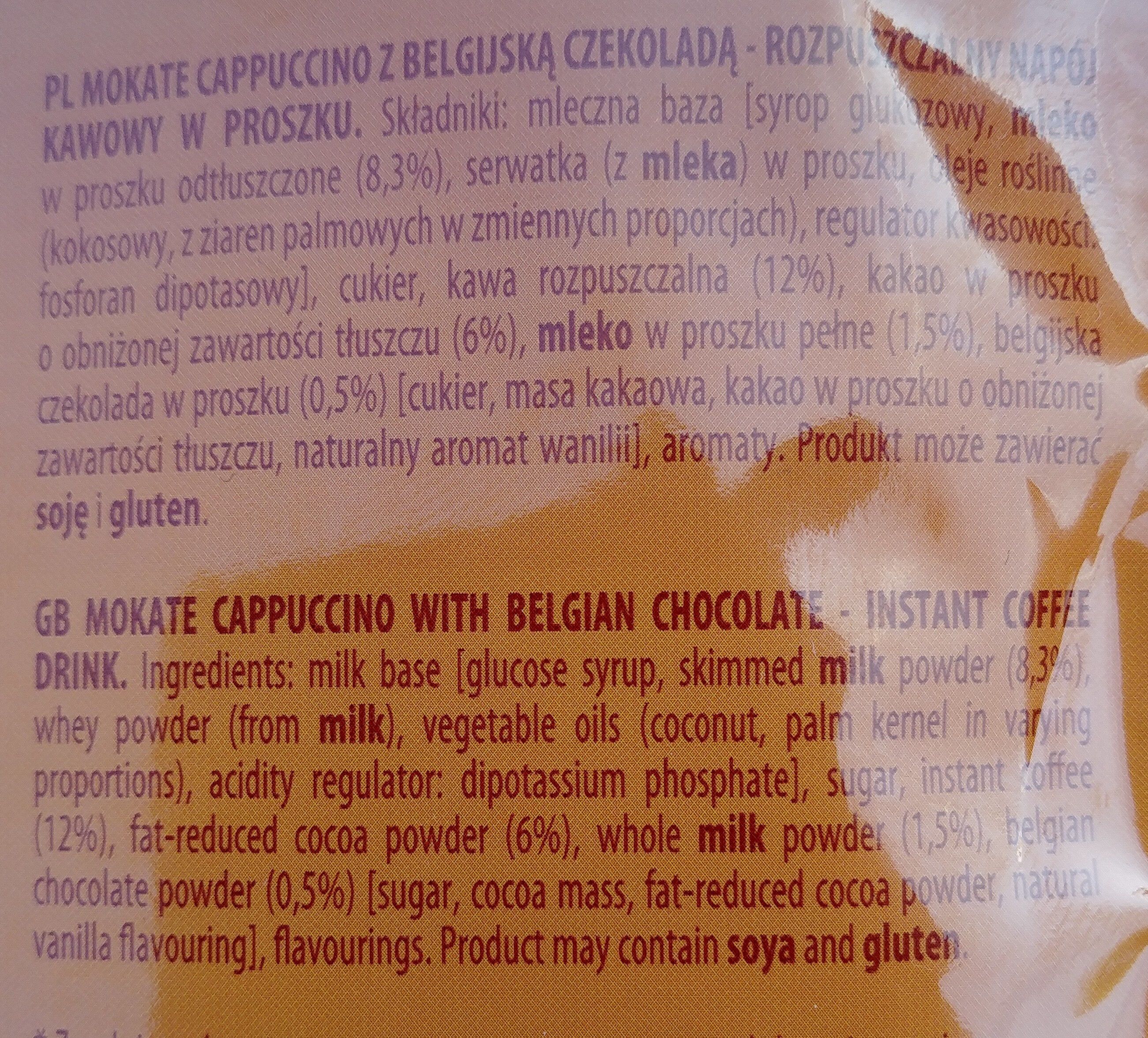 Mokate Cappuccino z belgijską czekoladą - Składniki