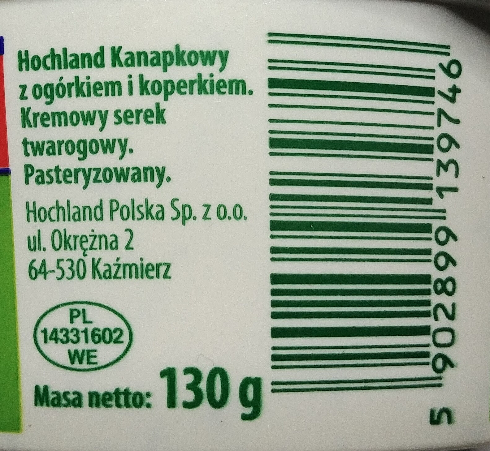Kanapkowy z ogórkiem i koperkiem. - Nutrition facts - pl