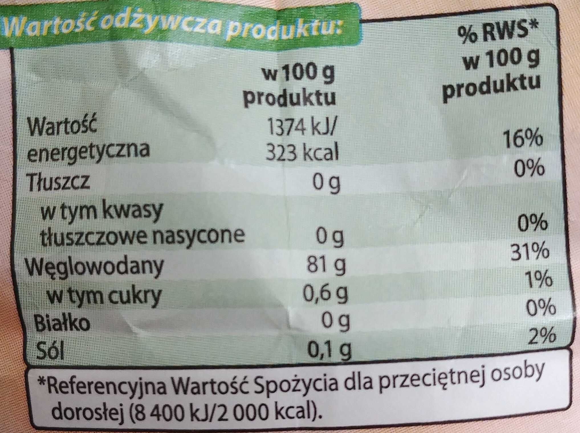 Skrobia ziemniaczana - Nutrition facts - pl