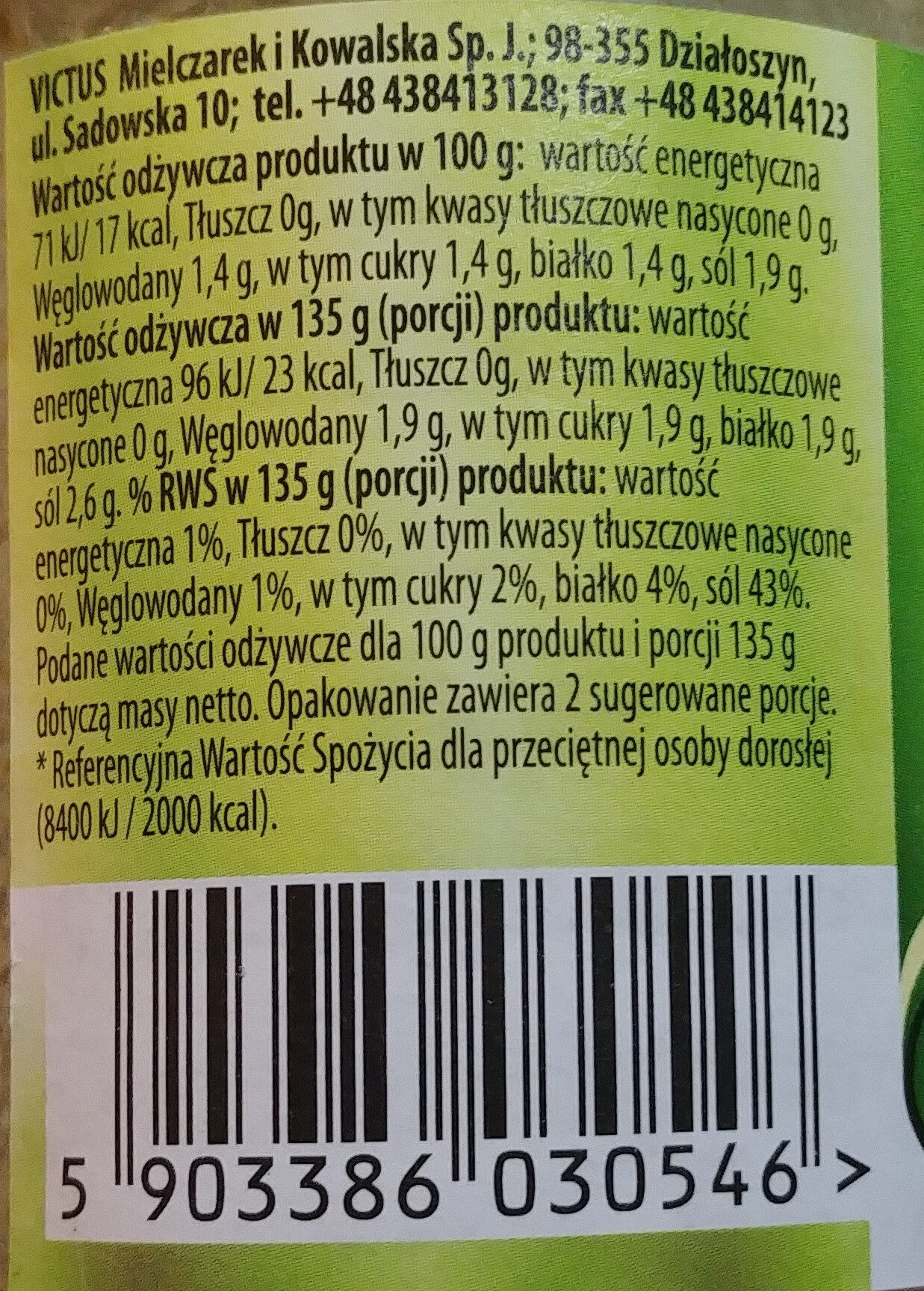 Szczaw konserwowy - حقائق غذائية - pl