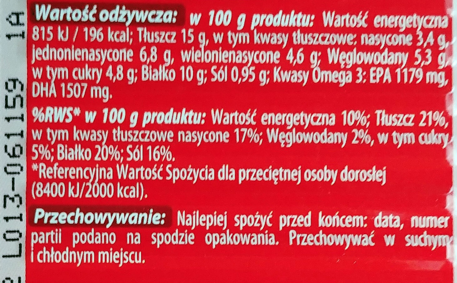 Filety z makreli w sosie pomidorowym - Tableau nutritionnel - pl
