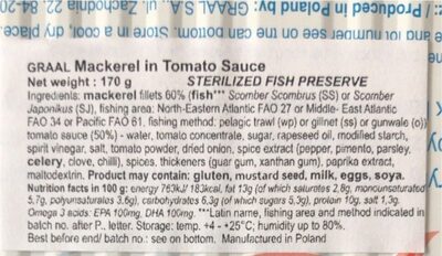Makrela w sosie pomidorowym - Voedingswaarden - pl