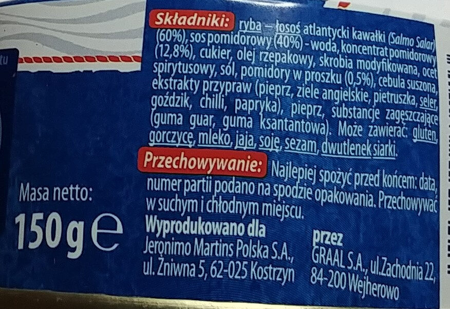 Łosoś kawałki w sosie pomidorowym - Ingrédients - pl